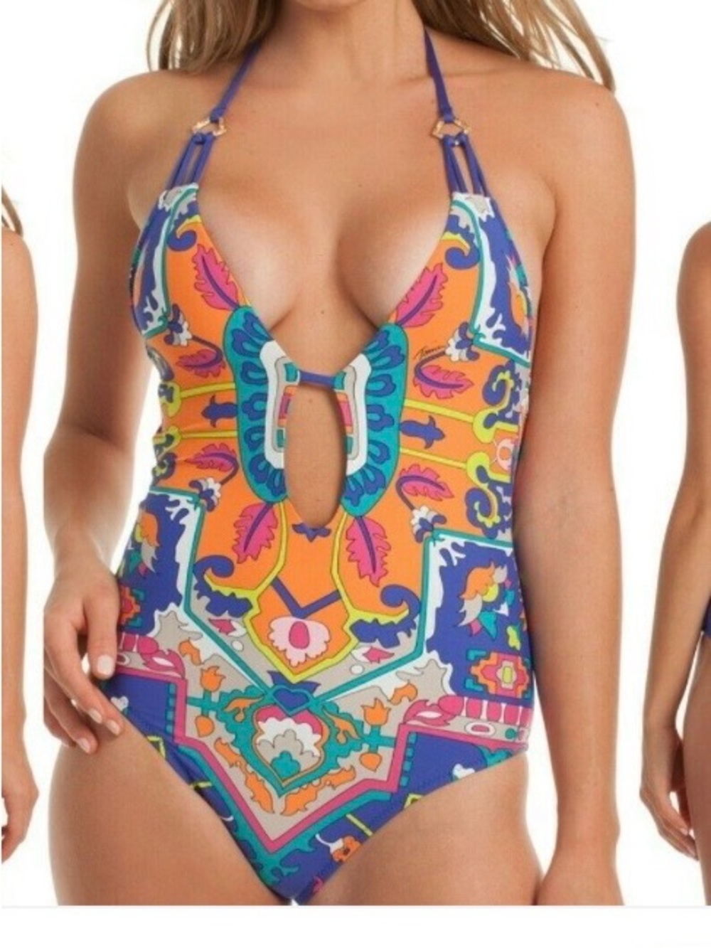 Trina Turk Multi-Color Plunge One-Piece Swimsuit
